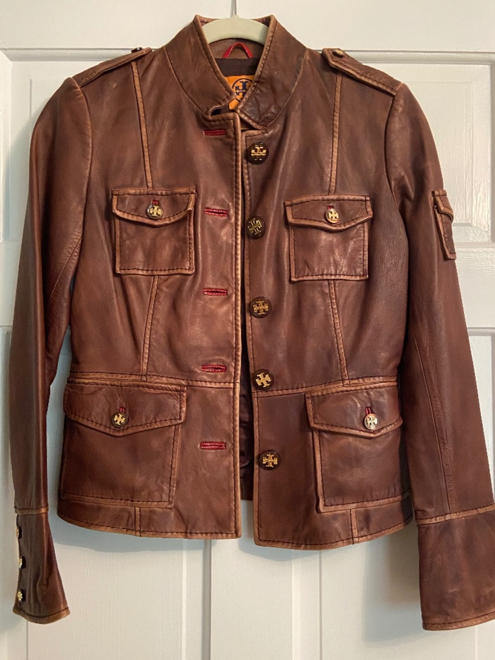 Tory Burch Sgt. Pepper Distressed Leather Jacket, Size 2